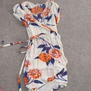 Billabong Flower Print Wrap Dress Size Small Cream/Orange/ Purple